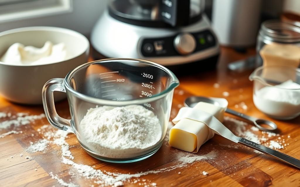 Measuring ingredients for pie crust